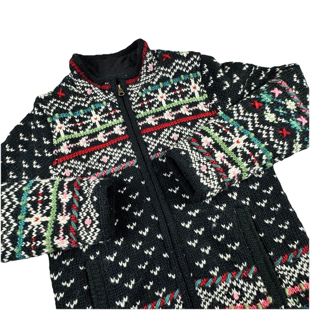 Laundromat‎ Wool Full-Zip Sweater Women S Nordic Boho Artisan Chunky Christmas